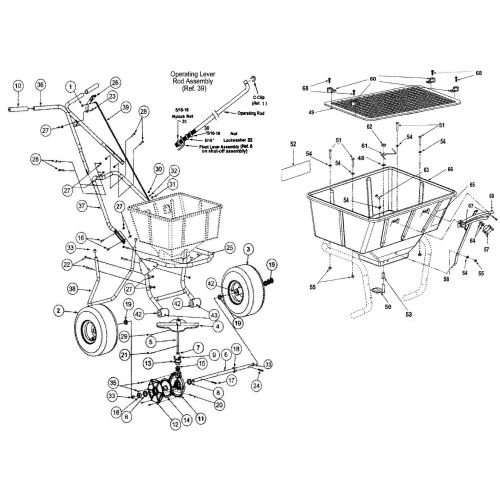 Replacement parts for the Lesco 092807 Push Spreader - 50 Lb. model.