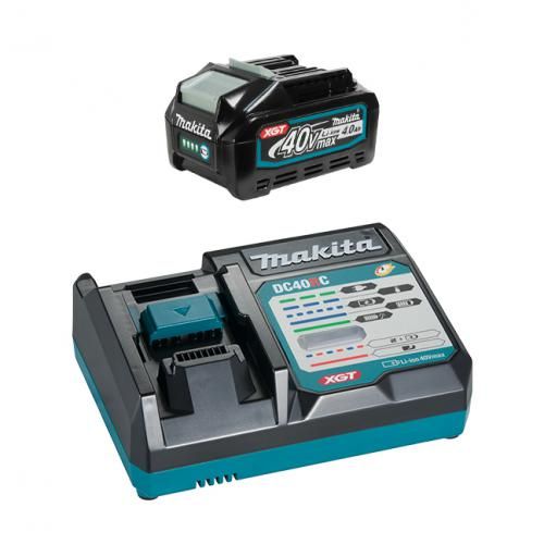 A battery and fast charger kit for charging your 40-Volt batteries on Makita 40V XGT battery-powered outdoor power equipment.