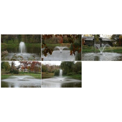 5 decorative fountain patterns generated by the Kasco 4400JF and 4400HJF Aerating Fountains.