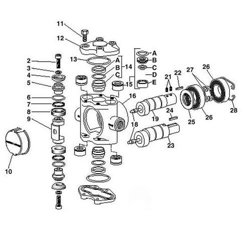 Parts breakdown for the Hypro 5324 Plunger / Piston Pump.