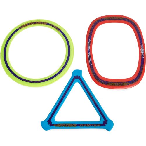 Combo pack includes (1) Pro Ring Astonishing Flying Ring, (1) Orbiter Boomerang, and (1) Pro Blade Self-Levelling Throw Ring. 