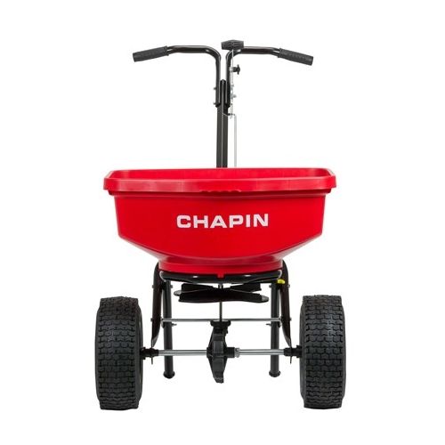 The Chapin 8301C Contractor Turf Spreader with adjustable rotary gate to accommodate to a range of materials, including granular fertilizers, seed, and more.