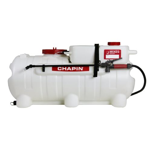 Chapin 97561 ATV Spot Sprayer with a 25 US Gallon water tank and 2 US Gallon chemical concentrate tank.