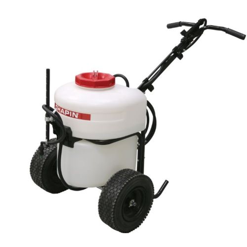 Chapin 24V Battery-Powered Push Sprayer 97900 with boom arm that can be adjusted for front, left, or right side spraying.