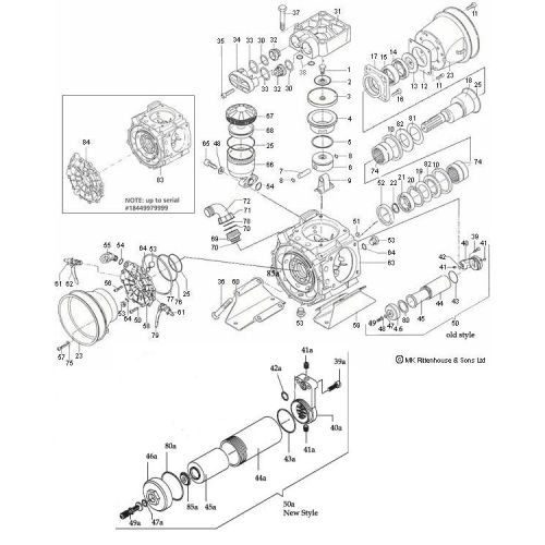 Complete parts breakdown for the Hypro D1265 Diaphragm Pump.