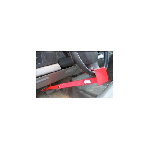 This lock secures your steering wheel while still attached to the brake pedal.