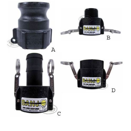 1 1/2&quot; male adapter (A) and 1 1/2&quot; female couplers shown (B-D).