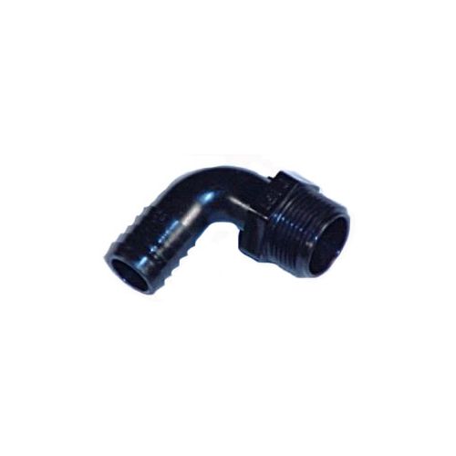 Polypropylene Hose Barb Elbow. Elbow pipe thread size x hose barb size.