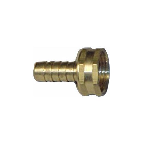 Solid brass swivel connector hose barb to female garden hose thread. This fitting swivels to tighten on a faucet or another piece of hose.