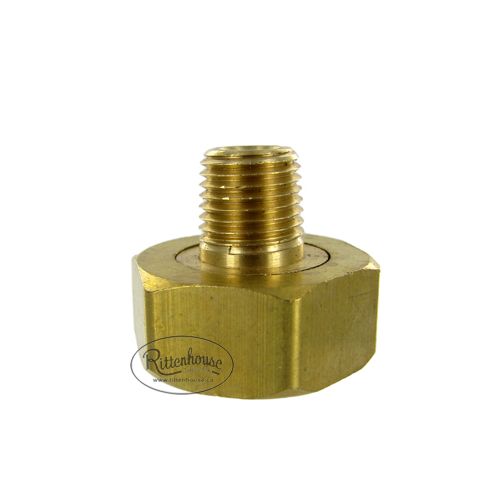 Solid brass swivel connector male pipe thread to female garden hose thread.