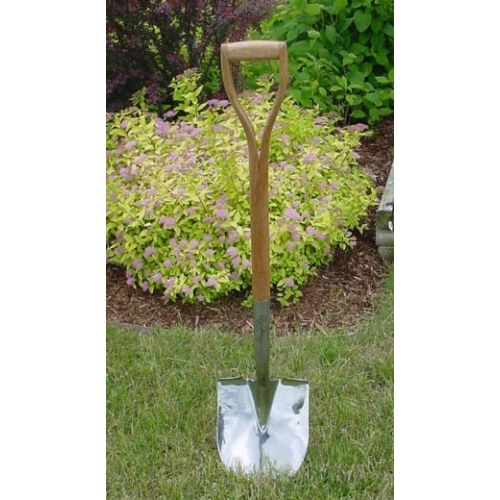 Polished stainless steel blade and red oak D-handle spade shovel for ground breaking ceremonies. Sample of your engraving shown.