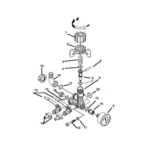 Exploded view of the 9910-GR40 Control Unit.  The 9910-GR40 Control Unit is sometimes referred to as a pressure regulator or a relief valve.