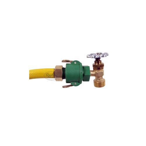 Connect garden hose to outdoor faucet / sediment faucet (hose and faucet not included).