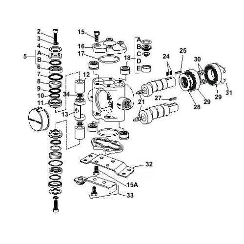 Parts breakdown for the Hypro 5322 Plunger / Piston Pumps.