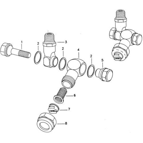 Parts listing for the Single Swivel Nozzle Holder by TeeJet.