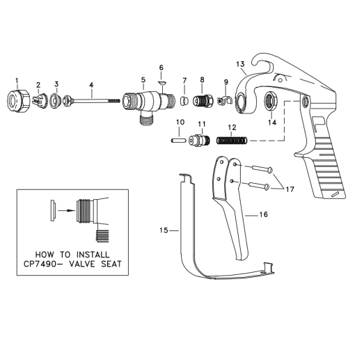 TeeJet GunJet AA23L Parts Breakdown without extension.