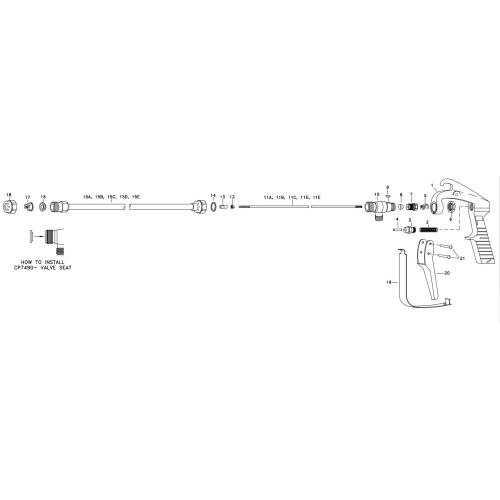 TeeJet GunJet AA23L Parts Breakdown with extension.