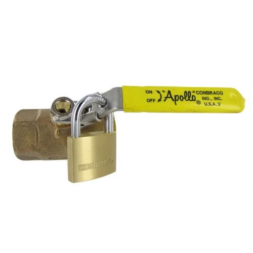 Brass ball valve:  This lockable ball valve by Apollo helps you prevent tampering in conformance with environmental regulations. Shown with the Padlock option.