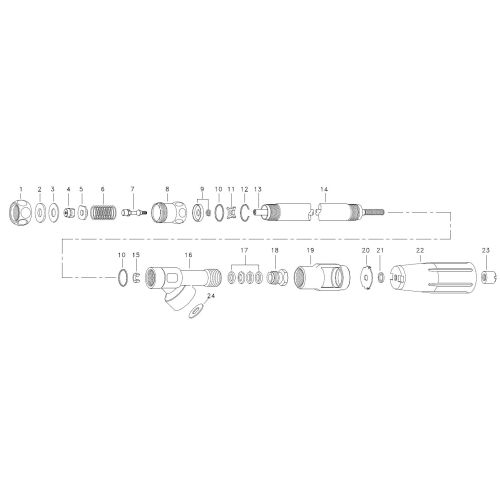 Exploded View of GunJet Model 2 indicating replacement parts.