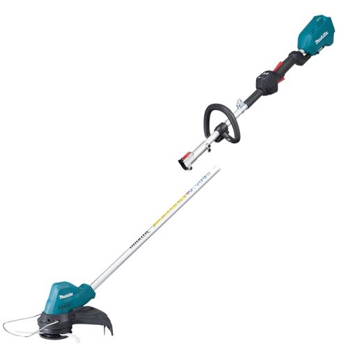The split shaft design allows easy storage and transport, as well as attachment to various Makita couple shaft attachments, including hedge trimmers, brush cutters, and more.