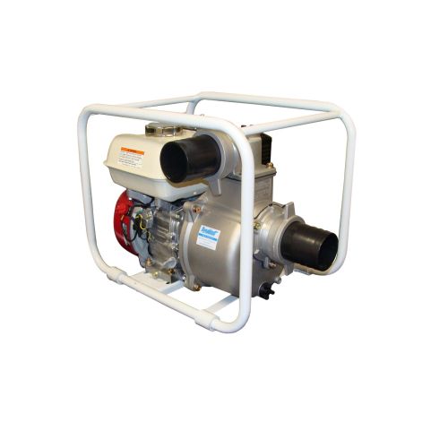 3&quot; water transfer pump with protective metal roll-cage.