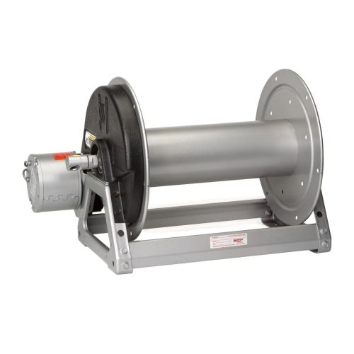 Hannay 12V Electric Rewind Sprayer Hose Reel with stainless steel gooseneck. Available in either LT or RT configuration (motor on left or right side).