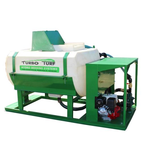 Skid Mounted 400 US gallon Turbo Turf Hydro Seeder can handle even the most difficult hydro seeding material.