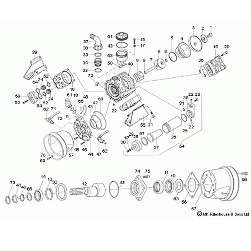 Complete parts breakdown for the Hypro D1064 Diaphragm Pump.