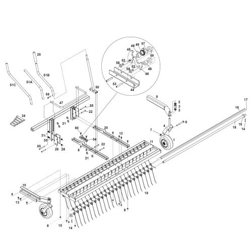 Parts listing for the JRCO 470 Tine Rake Dethatcher (Spring 2009-Present).