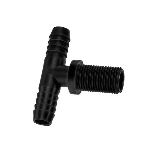 Polypropylene tee with nozzle thread and hose barb