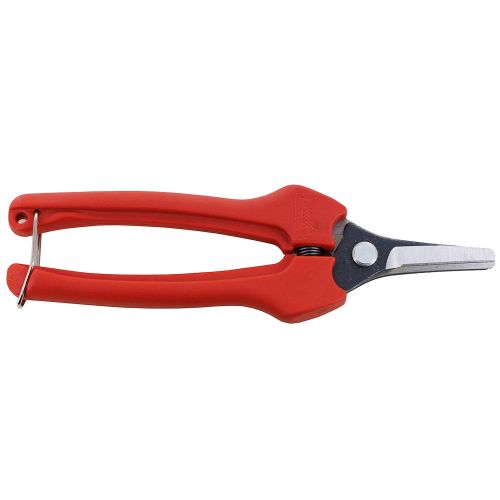 Bright red handles make it easier to locate these snips in the grass.