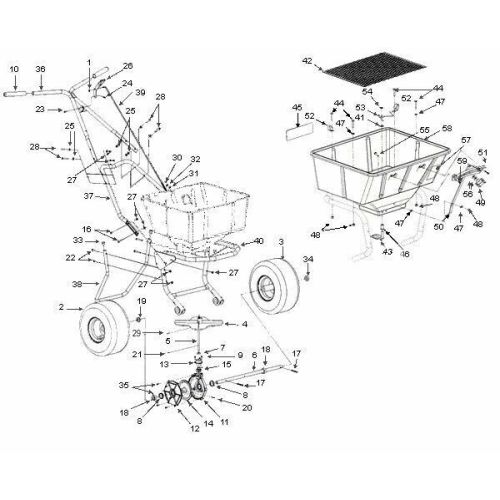 Lesco Spreader 705699 exploded parts diagram. Lesco is now a John Deere company.