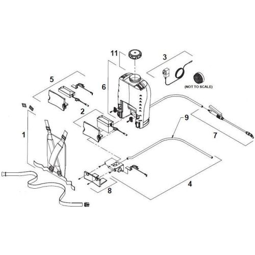 Parts breakdown of the Shurflo SRS600 Backpack Sprayer.