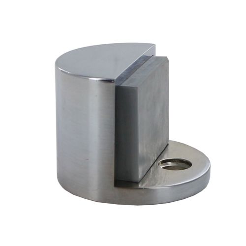 A stainless steel door stop to prevent doors from swinging open and causing damage.