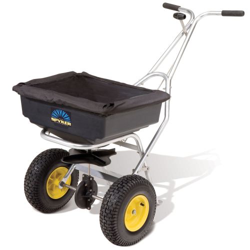 The Spyker S60-8020 Push Spreader with stainless steel frame.