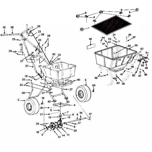 Parts breakdown for Lesco model 091186 and 101186 model spreaders.