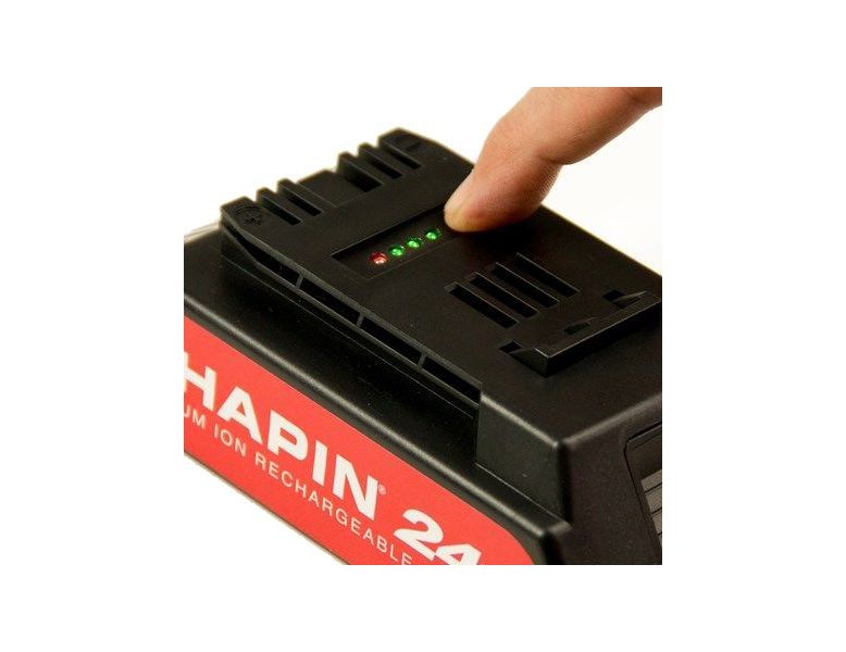 24-Volt Lithium Ion battery can be recharged. Charger included.