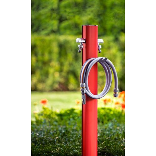 Equipped with two 1/2&quot; stainless steel water tap outlets to attach garden hoses and a stainless steel hose hanger on the back to store them.