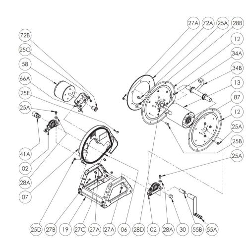 Parts breakdown for the Hannay 1500 Series Power Rewind 18&quot; Reels.