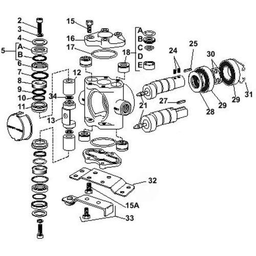Parts breakdown for the Hypro 5321 Plunger / Piston Pumps.