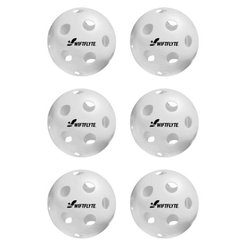 These pickleballs have 26 machine-drilled holes for a consistent flight path. Pack of 6.