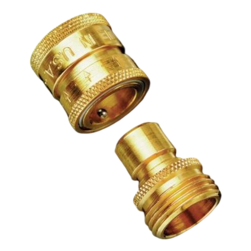 Brass-constructed quick disconnects to quickly attach and detach from garden hoses, watering tools, or faucets. Includes one 3/4&quot; male GHT and one 3/4&quot; female GHT connector.