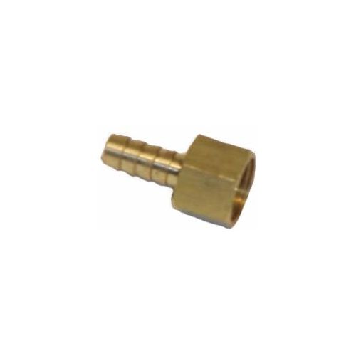 Solid brass hose barb to female pipe thread. The first number is the inside diameter of the hose, and the second number is the thread size.