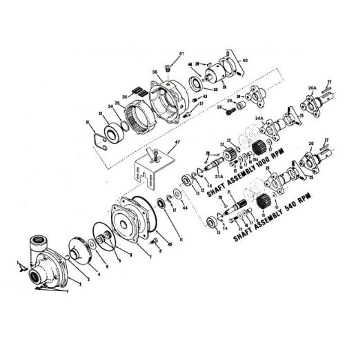 Parts breakdown for the Hypro 9000C Series Cast Iron Centrifugal Pumps.