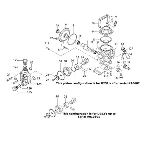 Parts breakdown for the Hypro D252 Diaphragm Pump.