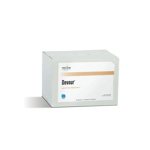 Devour is more effective at reducing organic sludge layers than ordinary biologicals. Available in individual 8OZ (240 mL) water-soluble packets.