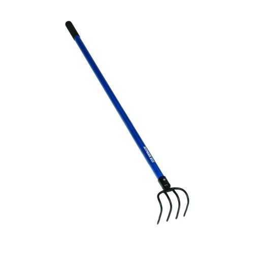 A four pronged cultivator with a 54&quot; long fiberglass handle.