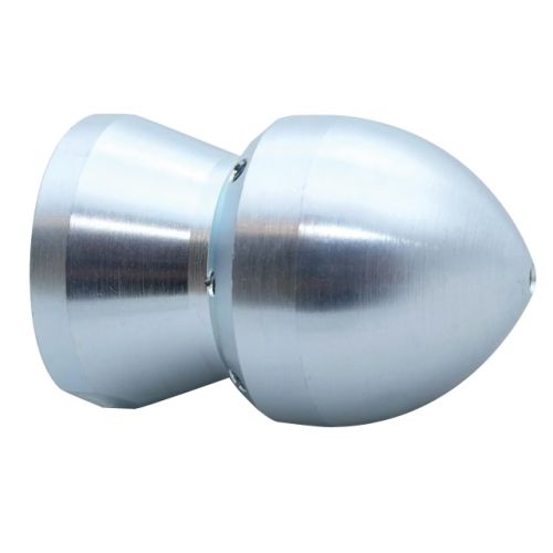 Hose-end high pressure nozzles for cleaning out debris in drains, catch basins, and under sidewalks.