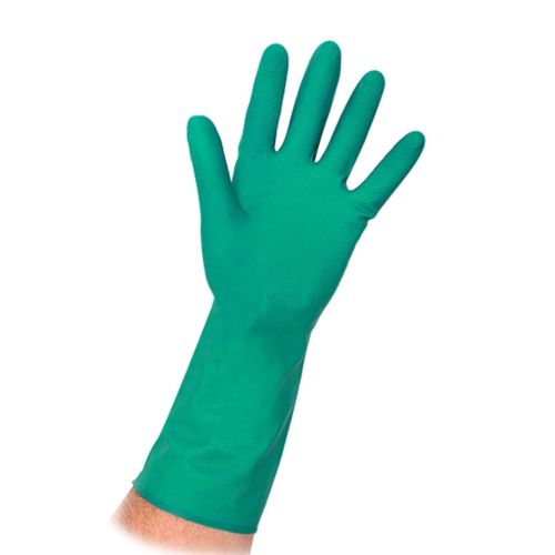 Green rubber gloves for chemical and liquid handling applications. Priced per pair.