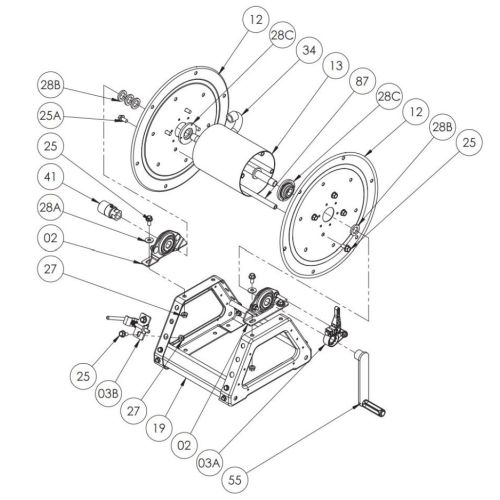 Parts listing for the Hannay 1500 Series 18&quot; Manual Reels.